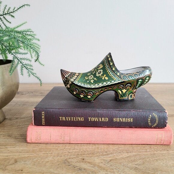 wooden shoe Other - Dutch wooden hand painted shoe figurine with floral design.